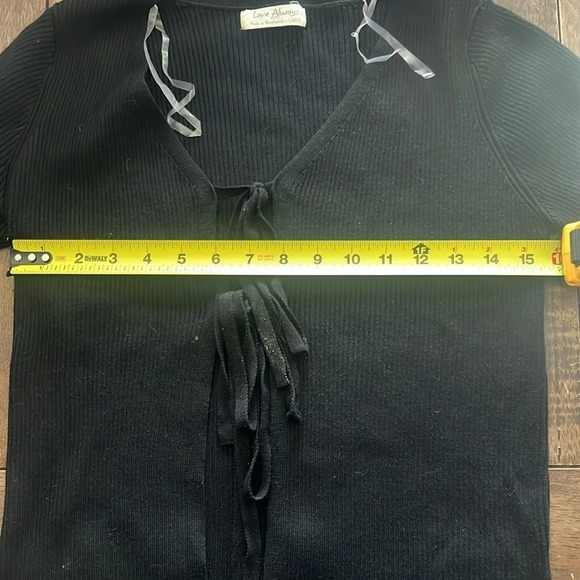 Love Always Sz Large Juniors Ribbed Short Sleeve Two Tie Front Cardigan - Picture 5 of 5